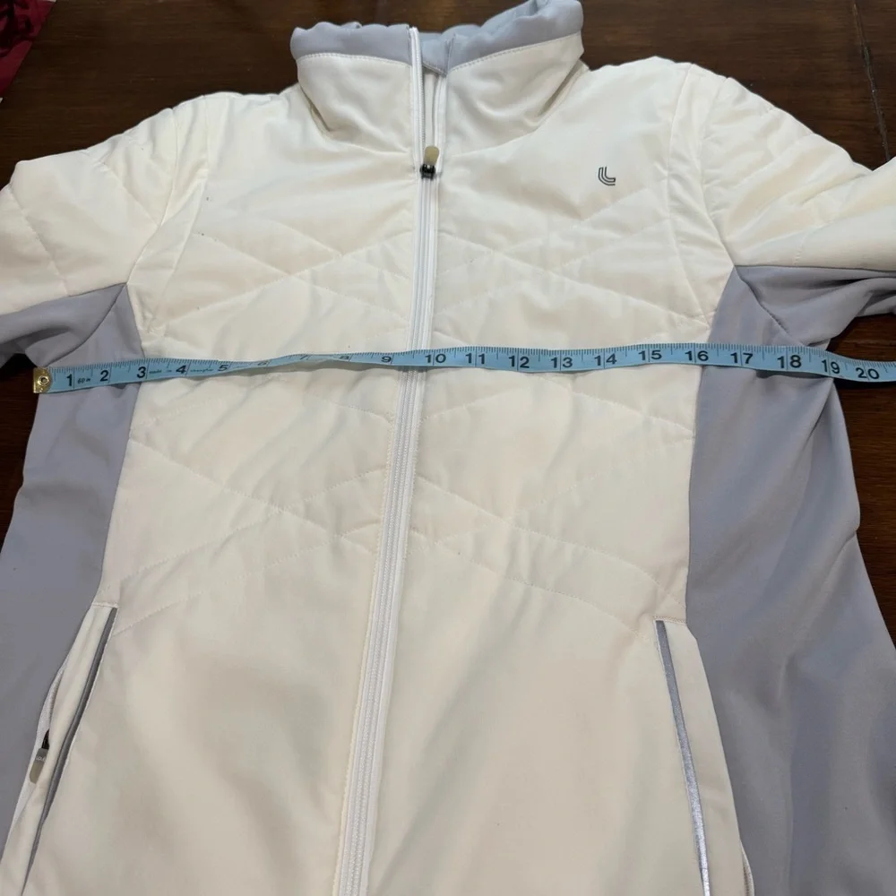 Lolë Women’s Large Jacket Glee Gray/White Quilted Full Zip Puffer Retail $180